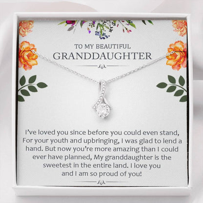 To My Beautiful Grand Daughter - You're More Amazing | Beautiful 14K White Gold Family Forever Pendant Necklace & Gift Card