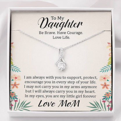 To My Daughter - In Every Step Of Your Life (Love, Mom) | Beautiful 14K White Gold Family Forever Pendant
