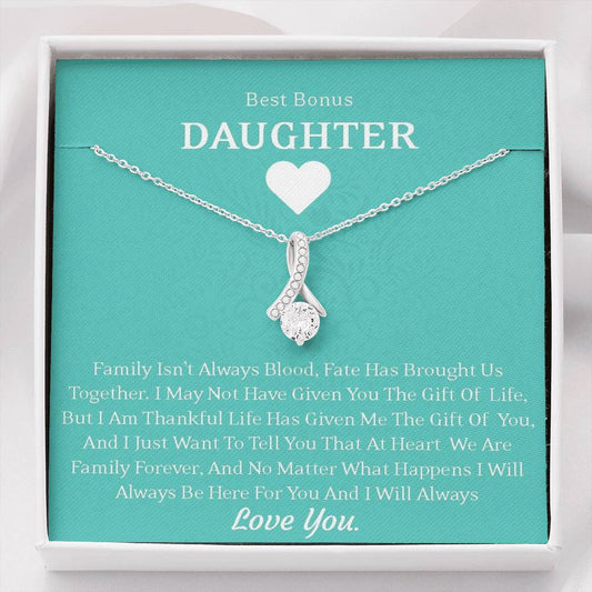 Best Bonus Daughter - Fate Has Brought Us Together | Stunning 14K White Gold Family Forever Pendant