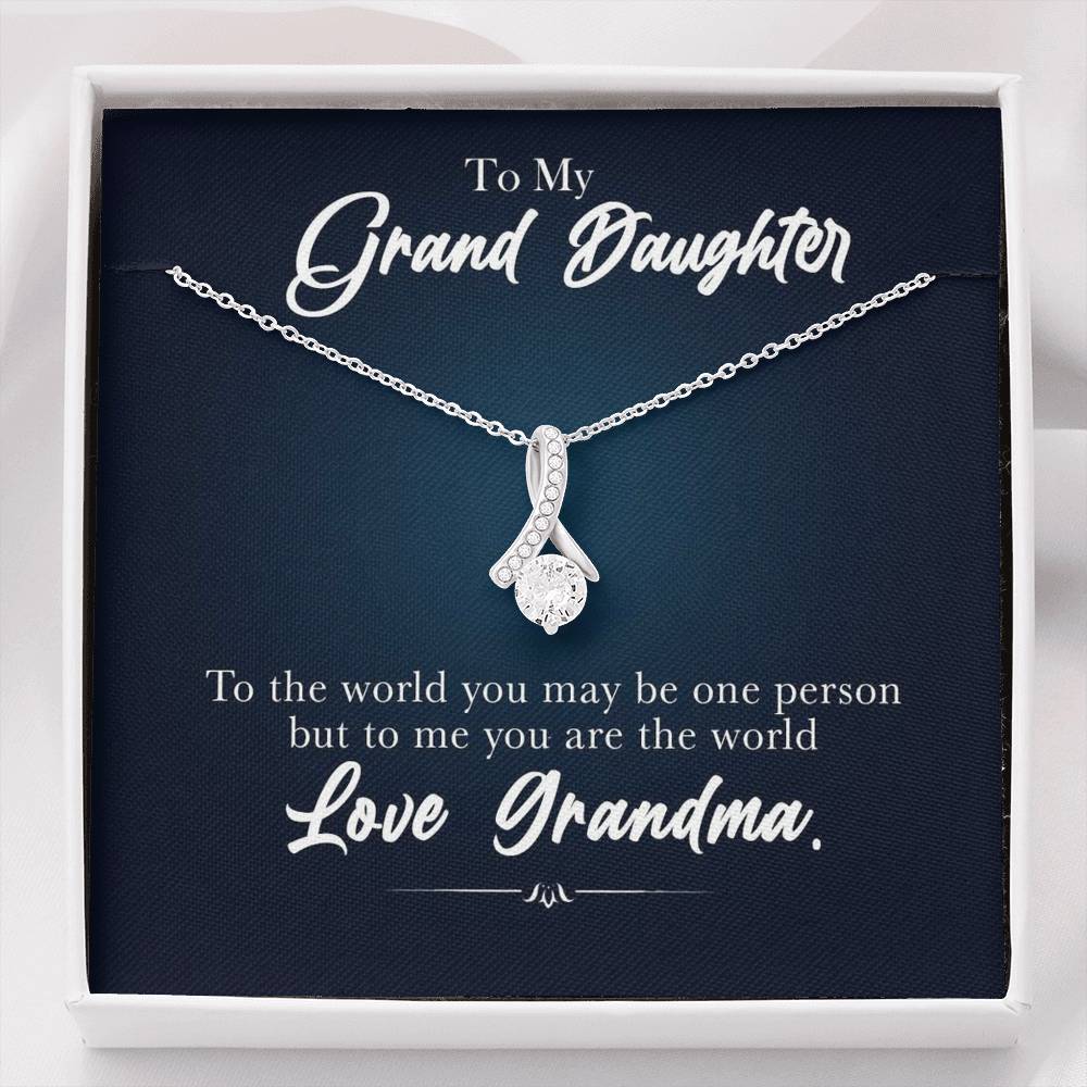 To My Grand Daughter - You Are The World To Me (Love, Grandma) | Beautiful 14K White Gold Family Forever Pendant