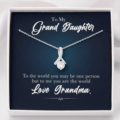 To My Grand Daughter - You Are The World To Me (Love, Grandma) | Beautiful 14K White Gold Family Forever Pendant