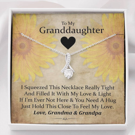 To My Grand Daughter - If You Need A Hug (Love, Grandma & Grandpa | Beautiful 14K White Gold Family Forever Pendant