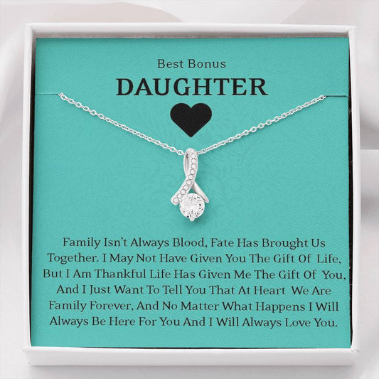 Best Bonus Daughter - Fate Has Brought Us Together | Beautiful 14K White Gold Family Forever Pendant