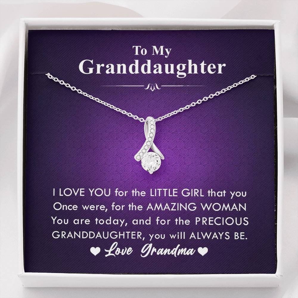 To My Grand Daughter - The Little Girl That You Once Were (Love, Grandma) |  Beautiful 14K White Gold Family Forever Pendant