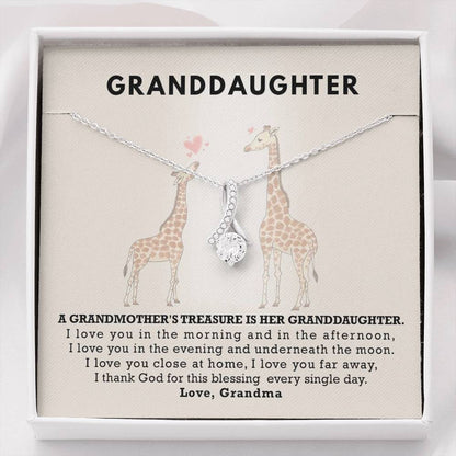 To My Grand Daughter - A Grandmother's Treasure (Love, Grandma) | Beautiful 14K White Gold Family Forever Pendant