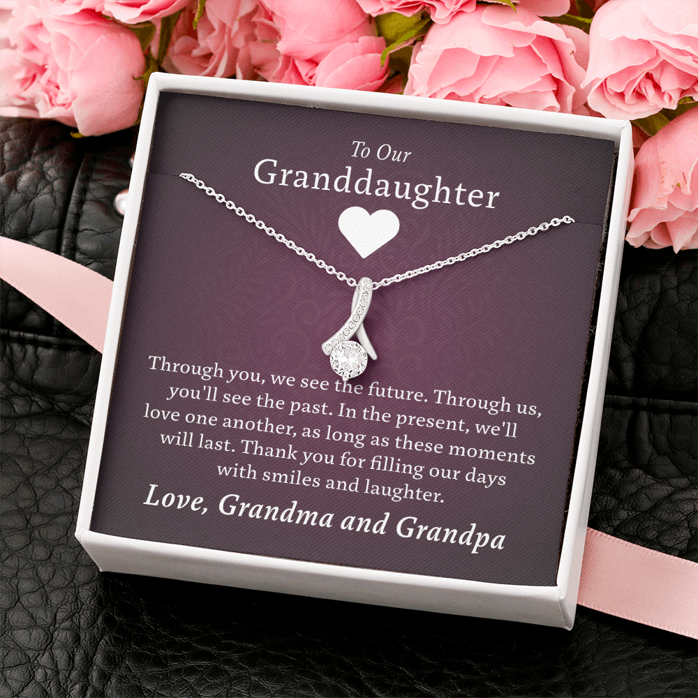 Granddaughter - Our Days of Laughter | 14k White Gold & Stainless Steel Necklace