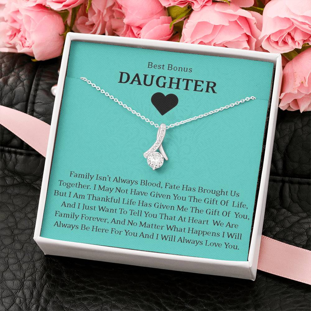 Best Bonus Daughter - Fate Has Brought Us Together | Beautiful 14K White Gold Family Forever Pendant