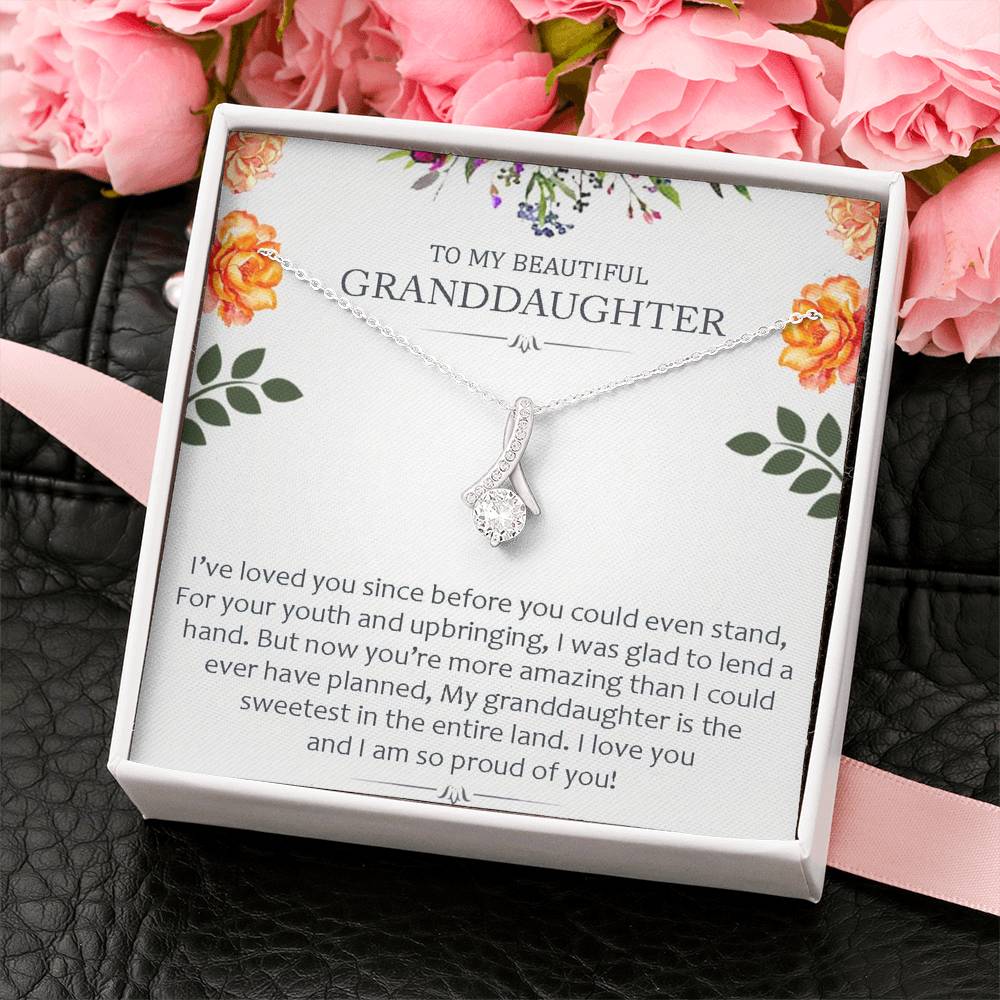 To My Beautiful Grand Daughter - You're More Amazing | Beautiful 14K White Gold Family Forever Pendant Necklace & Gift Card