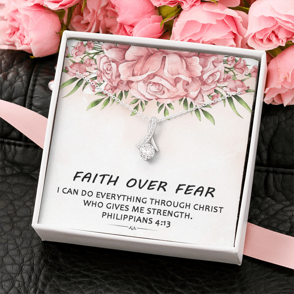Faith Over Fear - I Can Do Everything Through Christ | Beautiful 14k White Gold Family Forever Pendant