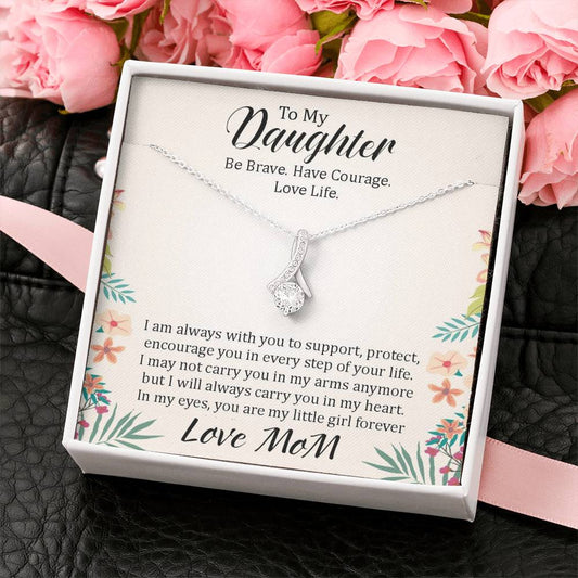 To My Daughter - In Every Step Of Your Life (Love, Mom) | Beautiful 14K White Gold Family Forever Pendant