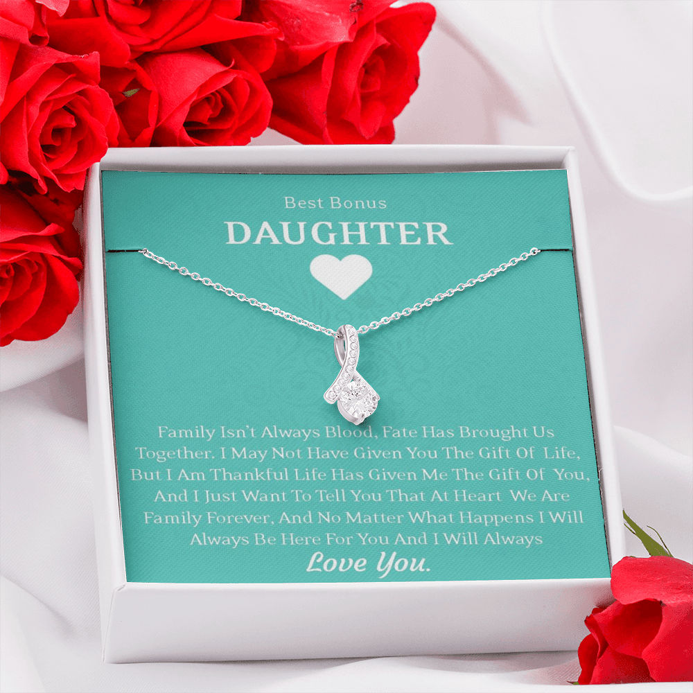 Best Bonus Daughter - Fate Has Brought Us Together | Stunning 14K White Gold Family Forever Pendant