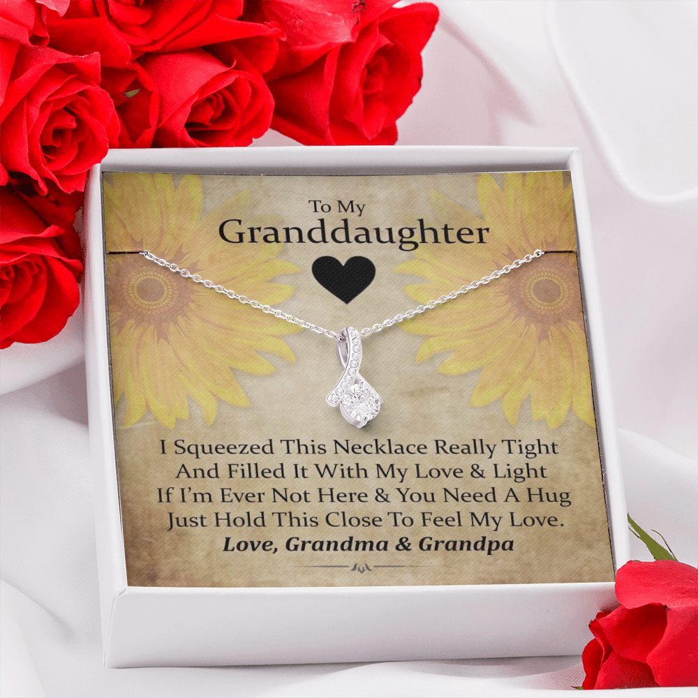 To My Grand Daughter - If You Need A Hug (Love, Grandma & Grandpa | Beautiful 14K White Gold Family Forever Pendant