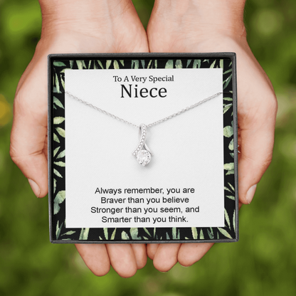 To A Very Special Niece - Always Remember | Stunning 14K White Gold Family Forever Pendant
