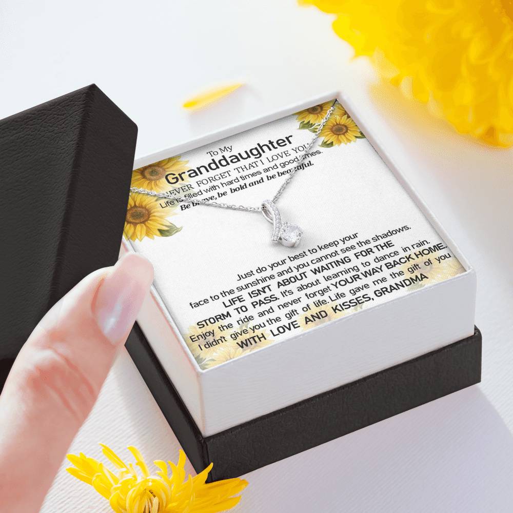 To My Grand Daughter - The Gift Of You (With Love and Kisses, Grandma)| Beautiful 14k White Gold Family Forever Pendant