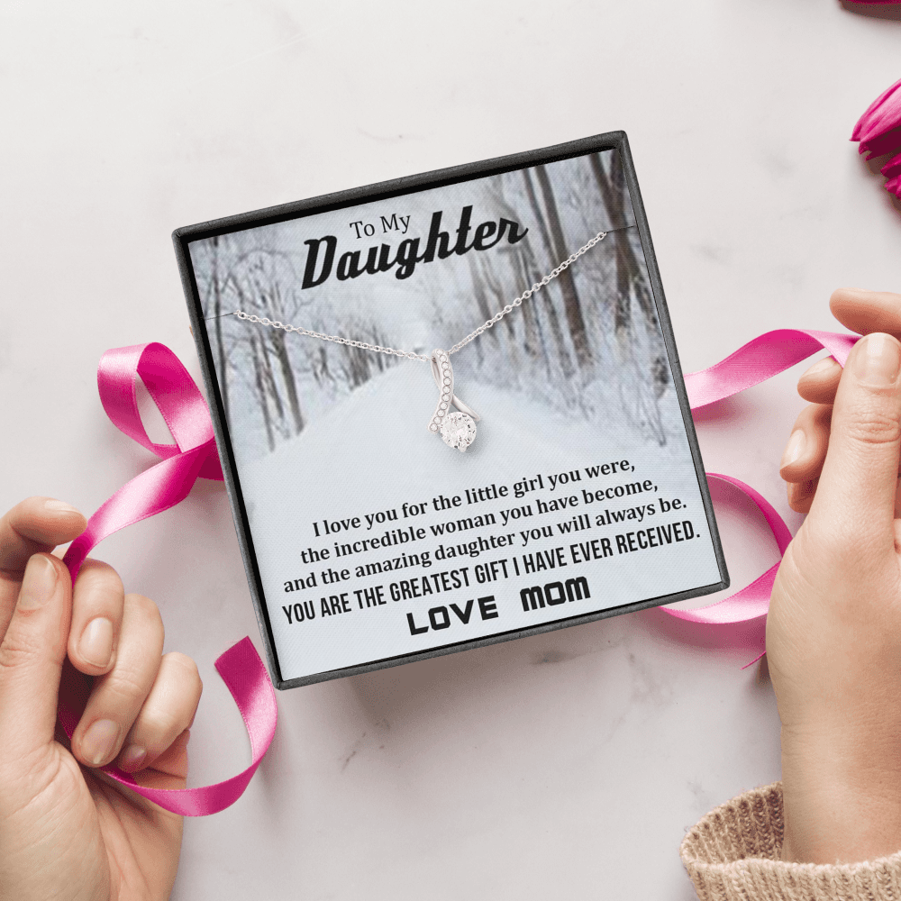 To My Daughter - You Are The Greatest Gift (Love, Mom) | Stunning 14K White Gold Family Forever Pendant