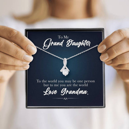 To My Grand Daughter - You Are The World To Me (Love, Grandma) | Beautiful 14K White Gold Family Forever Pendant