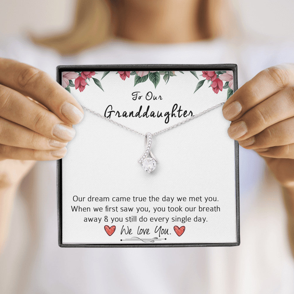 To Our Grand Daughter - You Took Our Breath Away | Beautiful 14k White Gold Family Forever Pendant