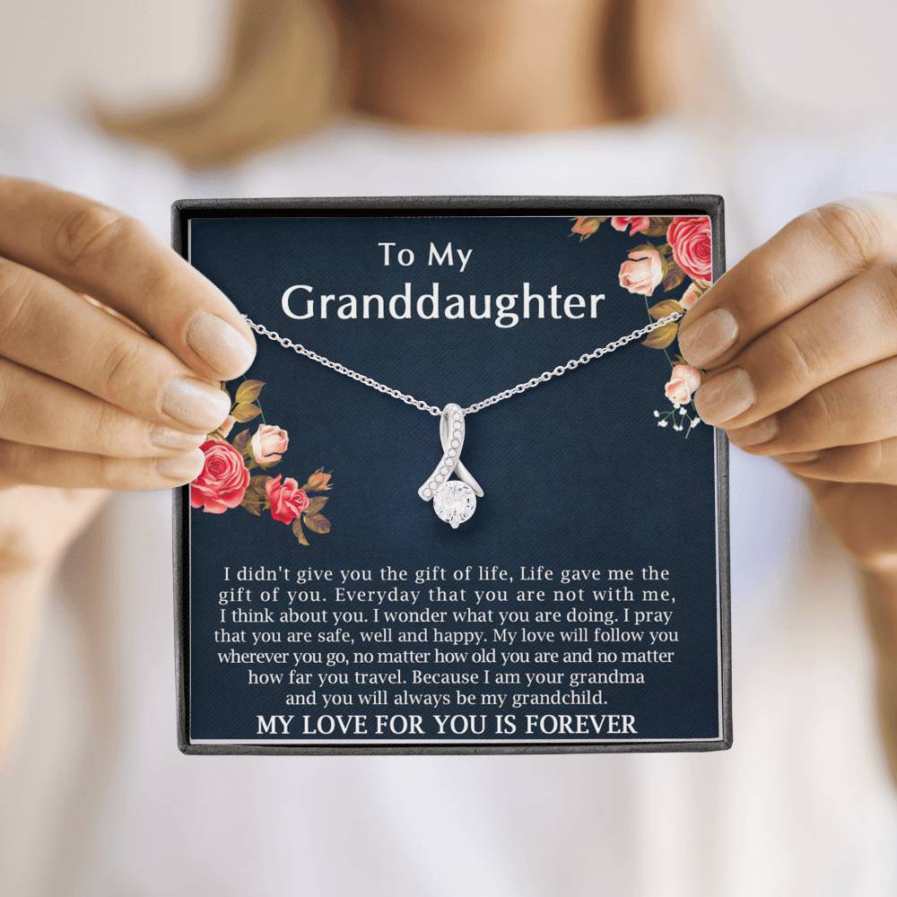 To My Granddaughter - My Love Will Follow You |  Beautiful 14k White Gold Family Forever Pendant