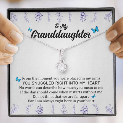 To My Grand Daughter - Always Right Here In Your Heart | Stunning 14K White Gold Family Forever Pendant