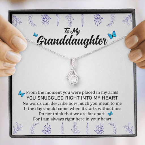 To My Grand Daughter - Always Right Here In Your Heart | Stunning 14K White Gold Family Forever Pendant