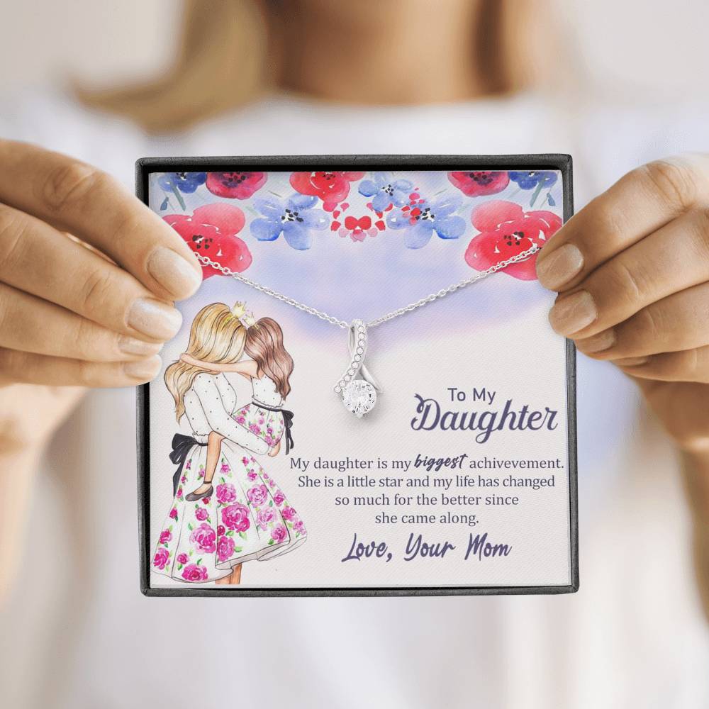 To My Daughter - My Biggest Achievement (Love, Your Mom) | Beautiful 14K White Gold Family Forever Pendant
