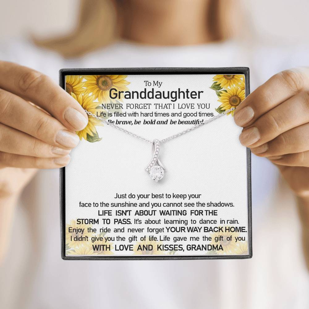 To My Grand Daughter - Be Brave, Be Bold And Be Beautiful (Love, Grandma) | Beautiful 14k White Gold Family Forever Pendant