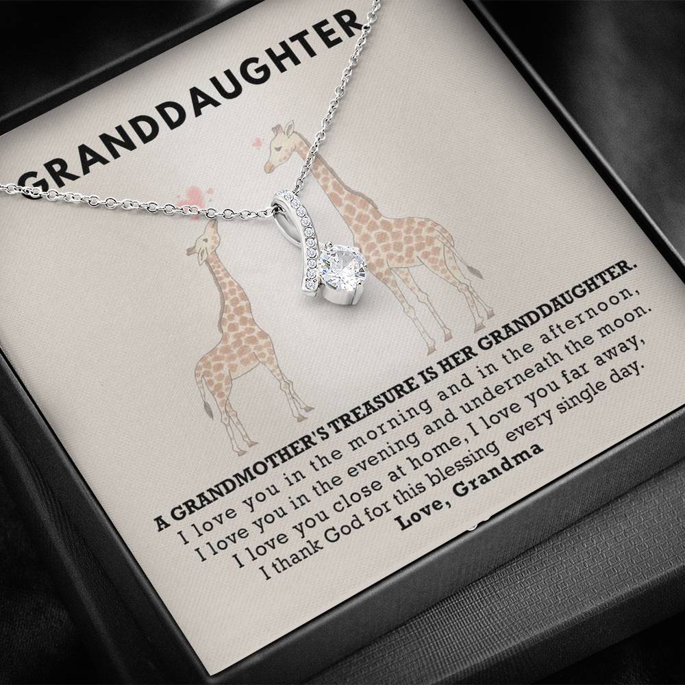 To My Grand Daughter - A Grandmother's Treasure (Love, Grandma) | Beautiful 14K White Gold Family Forever Pendant