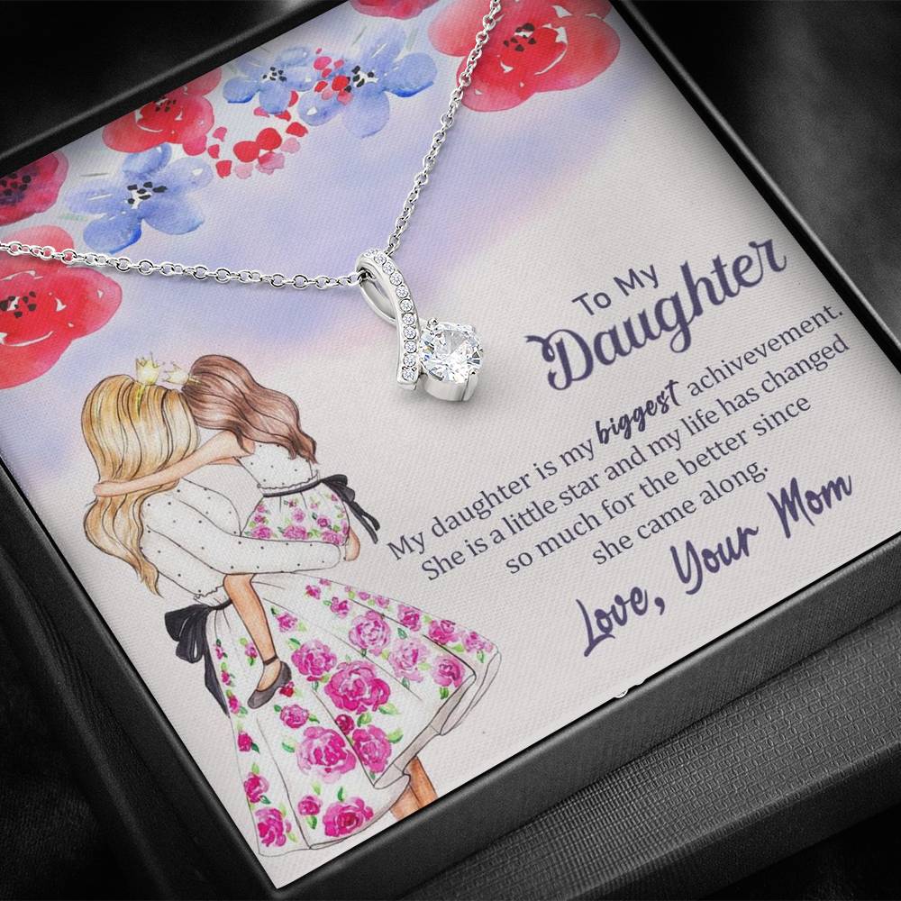 To My Daughter - My Biggest Achievement (Love, Your Mom) | Beautiful 14K White Gold Family Forever Pendant