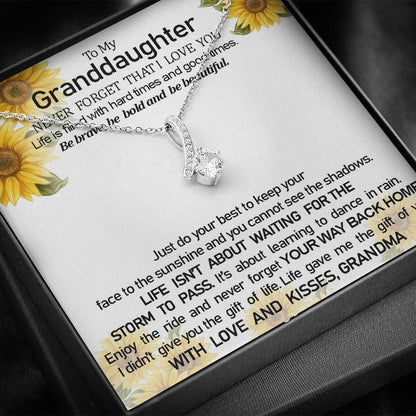 To My Grand Daughter - Be Brave, Be Bold And Be Beautiful (Love, Grandma) | Beautiful 14k White Gold Family Forever Pendant