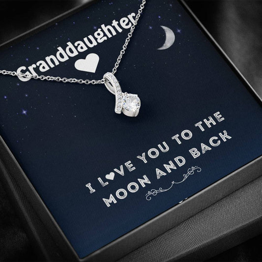 Grand Daughter-  I love You To The Moon And Back | Beautiful 14k White Gold Family Forever Pendant