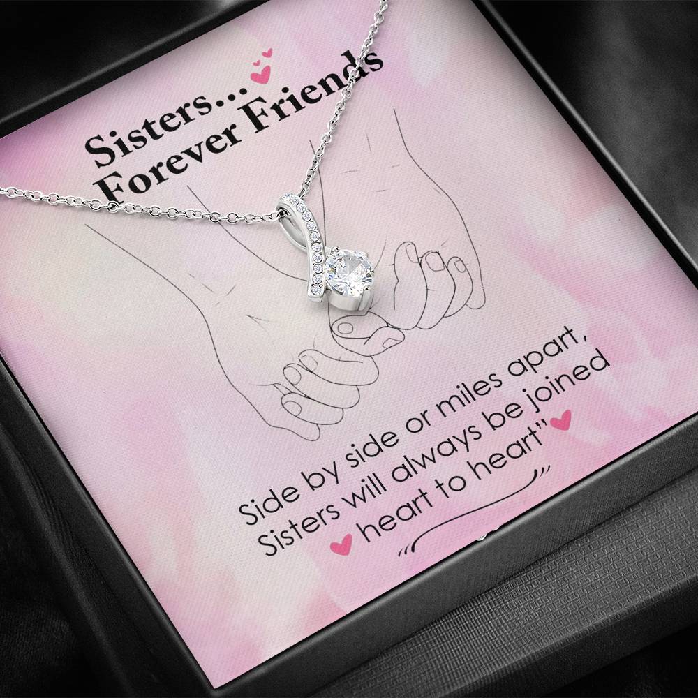 Sisters, Forever Friends - Side By Side Or Miles Apart | Beautiful 14k White Gold Family Forever Pendant