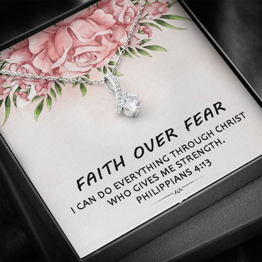 Faith Over Fear - I Can Do Everything Through Christ | Beautiful 14k White Gold Family Forever Pendant Standard Box