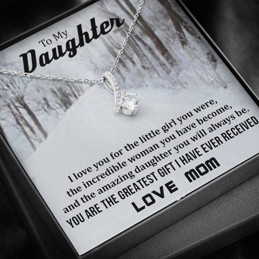 To My Daughter - You Are The Greatest Gift (Love, Mom) | Stunning 14K White Gold Family Forever Pendant