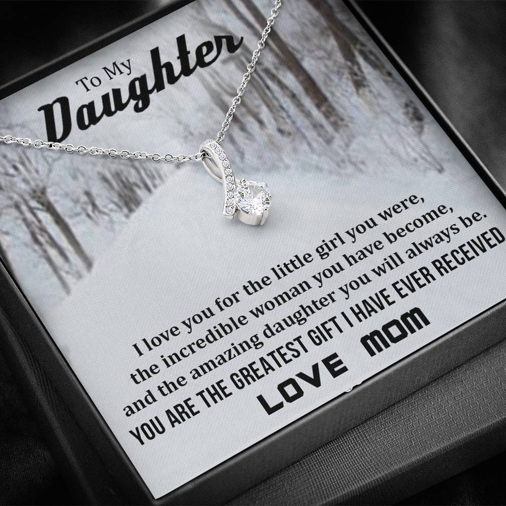 To My Daughter - You Are The Greatest Gift (Love, Mom) | Stunning 14K White Gold Family Forever Pendant