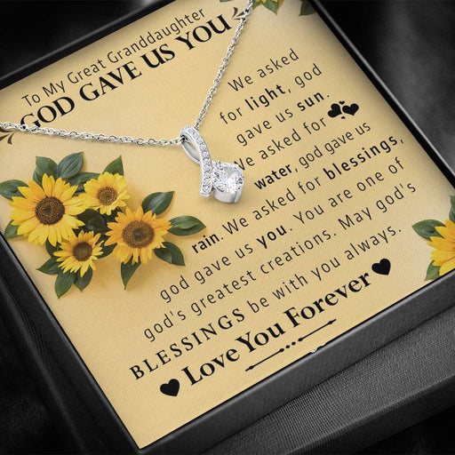 To My Great Grand Daughter - God Gave Us You | Beautiful 14K White Gold Family Forever Pendant Standard Box