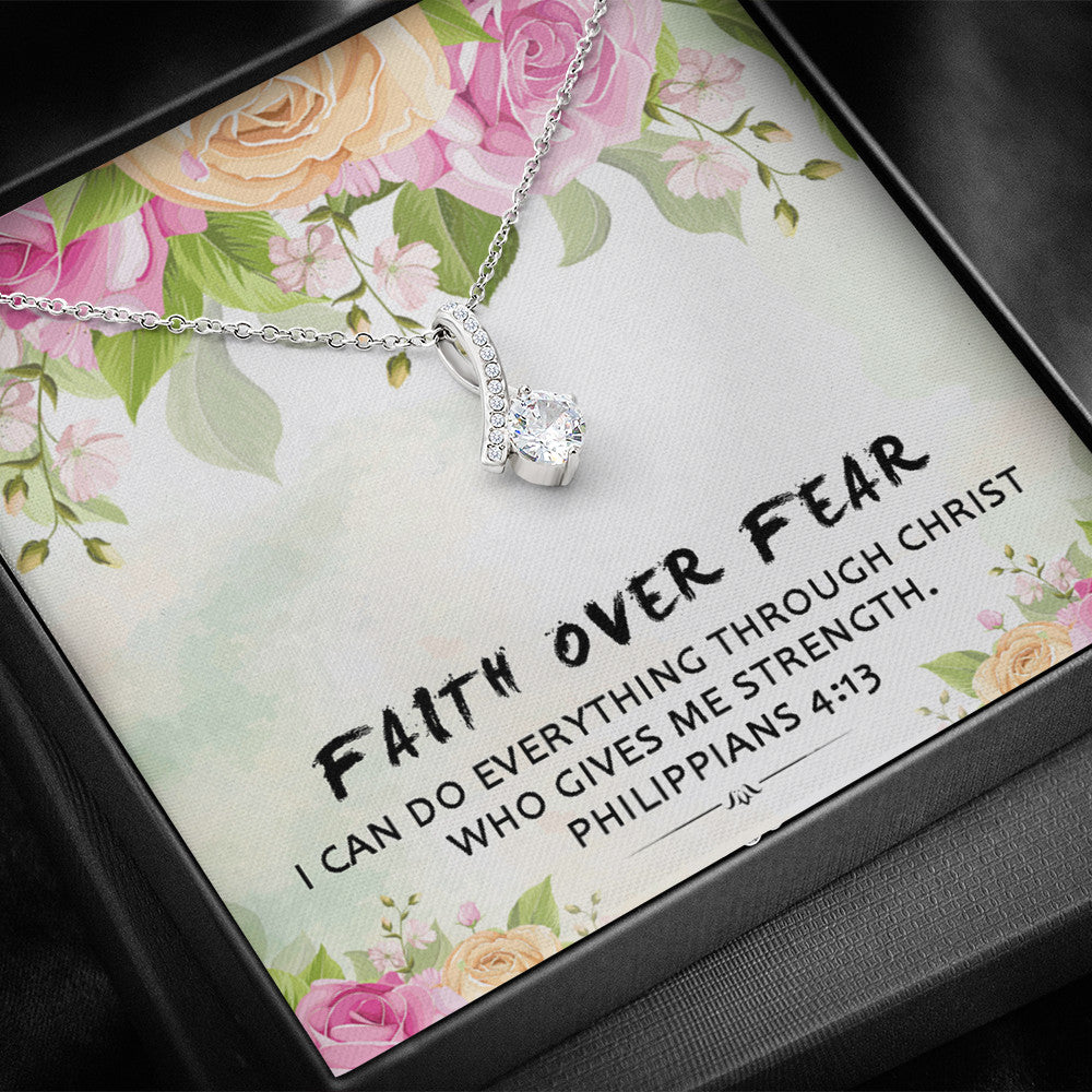 Faith Over Fear - I Can Do Everything Through Christ | Beautiful 14k White Gold Family Forever Pendant