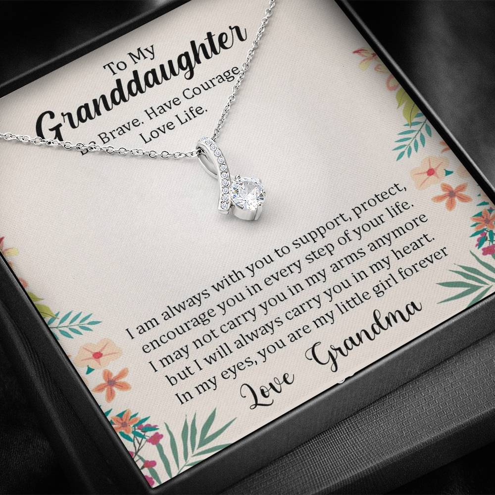 To My Grand Daughter - In Every Step Of Your Life (Love, Grandma) | Beautiful 14K White Gold Family Forever Pendant