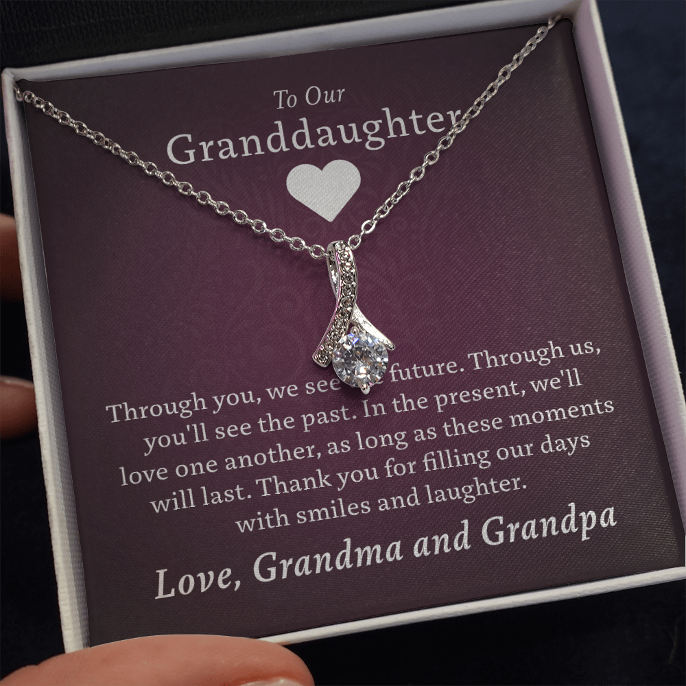 Granddaughter - Our Days of Laughter | 14k White Gold & Stainless Steel Necklace