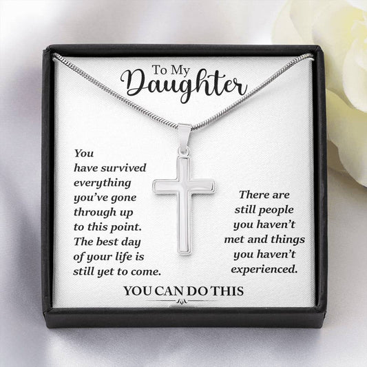 To My Daughter - You Can Do This | Stunning Artisan Crafted 14k White Gold Cross Necklace