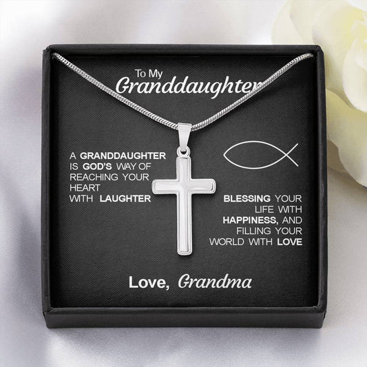 To My Grand Daughter - Filling Your World With Love (Love, Grandma) | Stunning Artisan Crafted 14k White Gold Cross Necklace