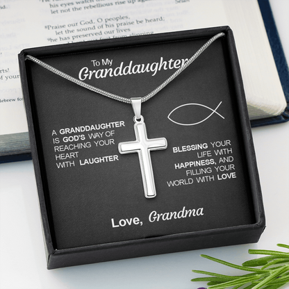 To My Grand Daughter - Filling Your World With Love (Love, Grandma) | Stunning Artisan Crafted 14k White Gold Cross Necklace