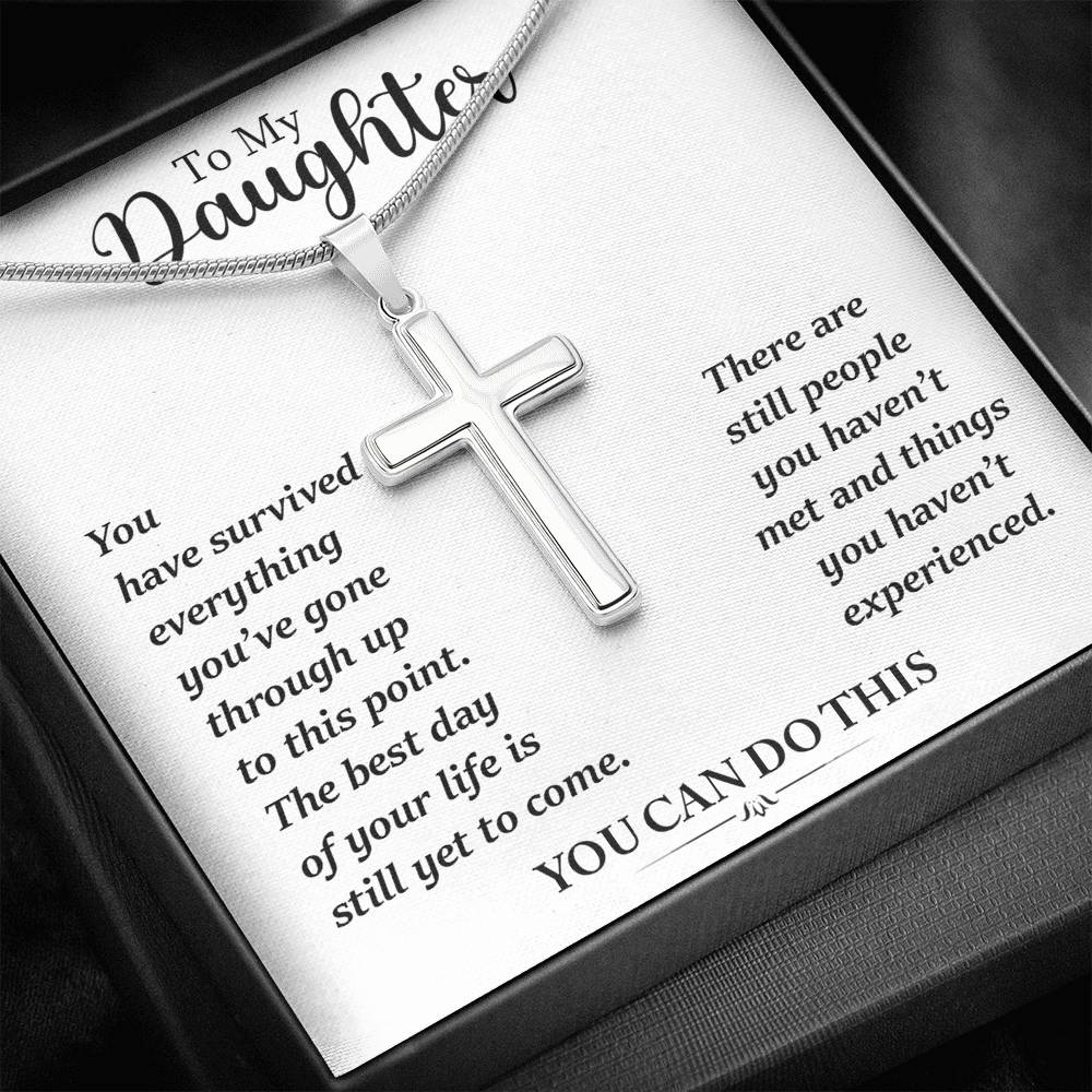 To My Daughter - You Can Do This | Stunning Artisan Crafted 14k White Gold Cross Necklace