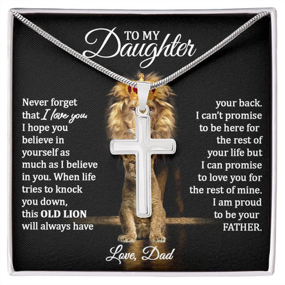 cross necklace for daughter lion always have your back
