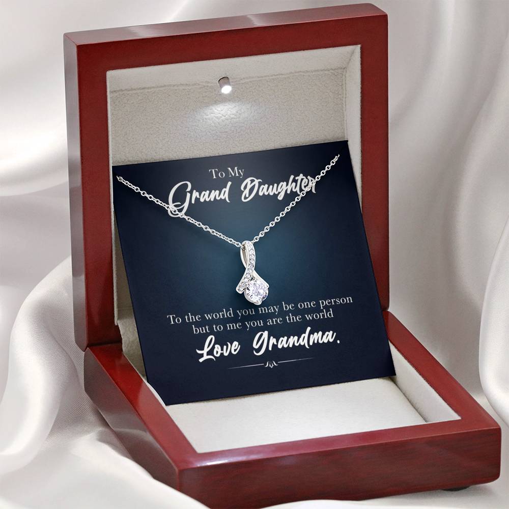 To My Grand Daughter - You Are The World To Me (Love, Grandma) | Beautiful 14K White Gold Family Forever Pendant