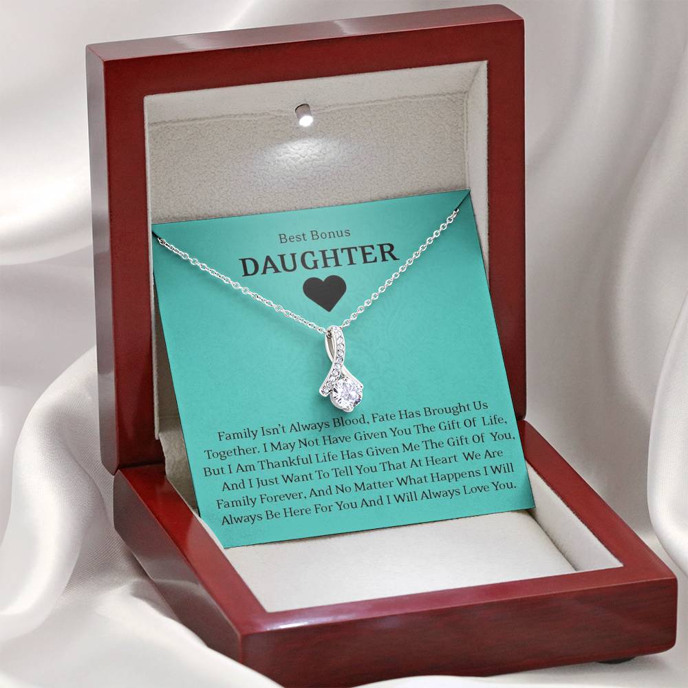 Best Bonus Daughter - Fate Has Brought Us Together | Beautiful 14K White Gold Family Forever Pendant