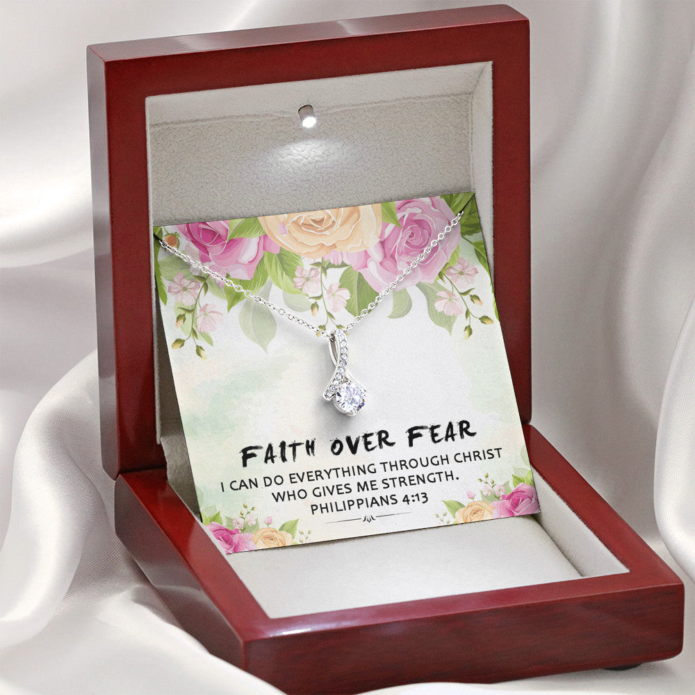 Faith Over Fear - I Can Do Everything Through Christ | Beautiful 14k White Gold Family Forever Pendant