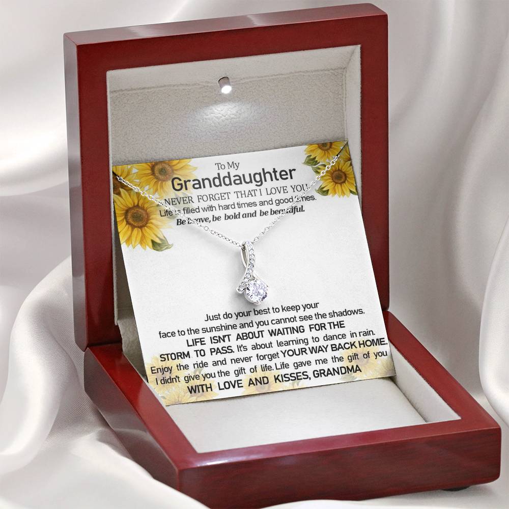To My Grand Daughter - The Gift Of You (With Love and Kisses, Grandma)| Beautiful 14k White Gold Family Forever Pendant