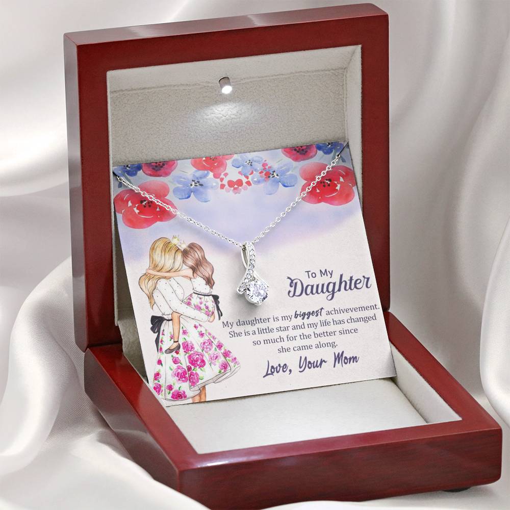 To My Daughter - My Biggest Achievement (Love, Your Mom) | Beautiful 14K White Gold Family Forever Pendant