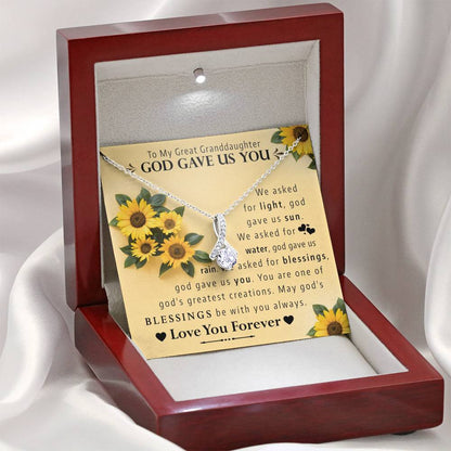 To My Great Grand Daughter - God Gave Us You |  Beautiful 14K White Gold Family Forever Pendant