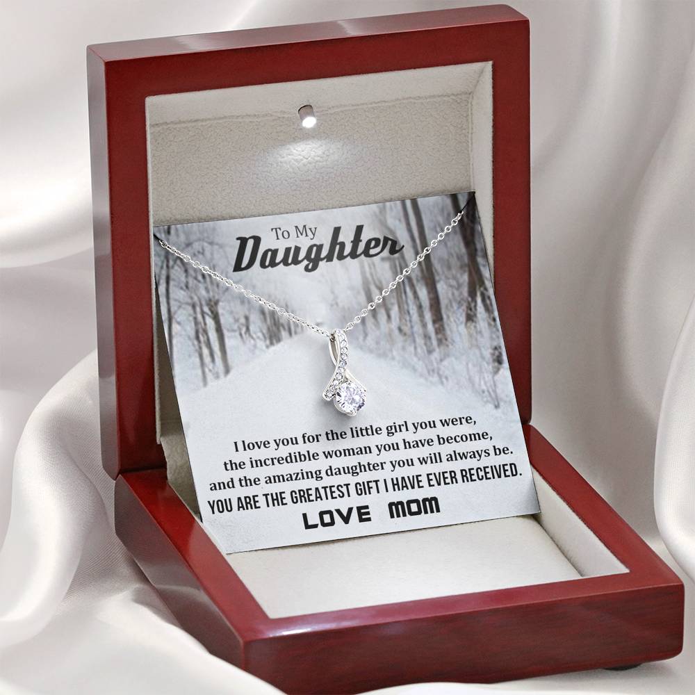 To My Daughter - You Are The Greatest Gift (Love, Mom) | Stunning 14K White Gold Family Forever Pendant